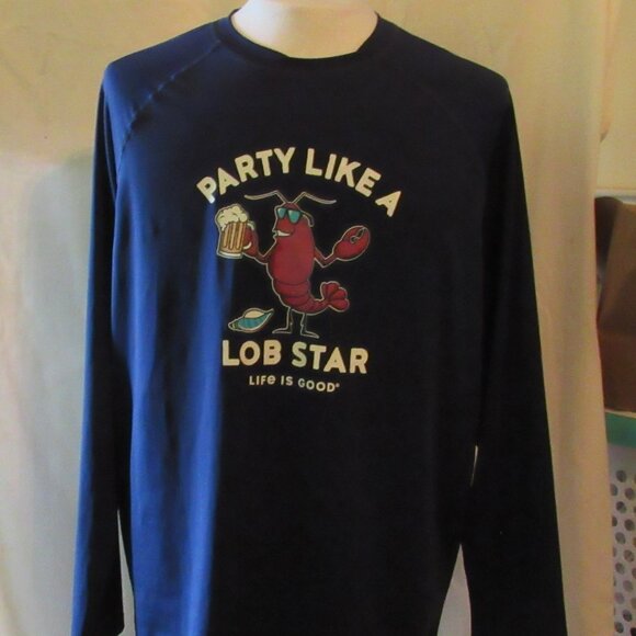 Life is Good Blue Performance LS Tee Lob Star Size Large Poly/Spandex Blend EUC - Picture 2 of 9